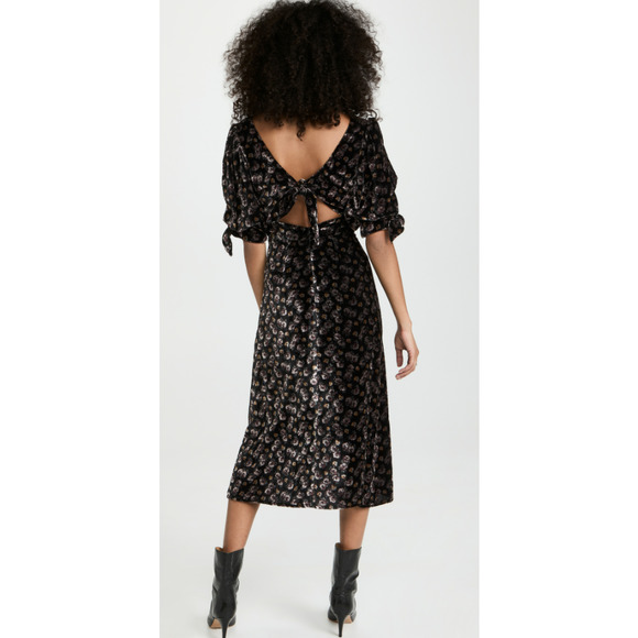 SEA Women's‎ Black Floral Valerie Velvet Back Tie Midi Dress Size 6 - Picture 4 of 7